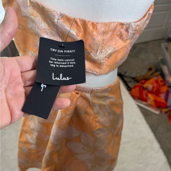 Lulu's Getaway Glam Orange Floral Jacquard Two Piece Mini Dress Size L NWT - Picture 6 of 14